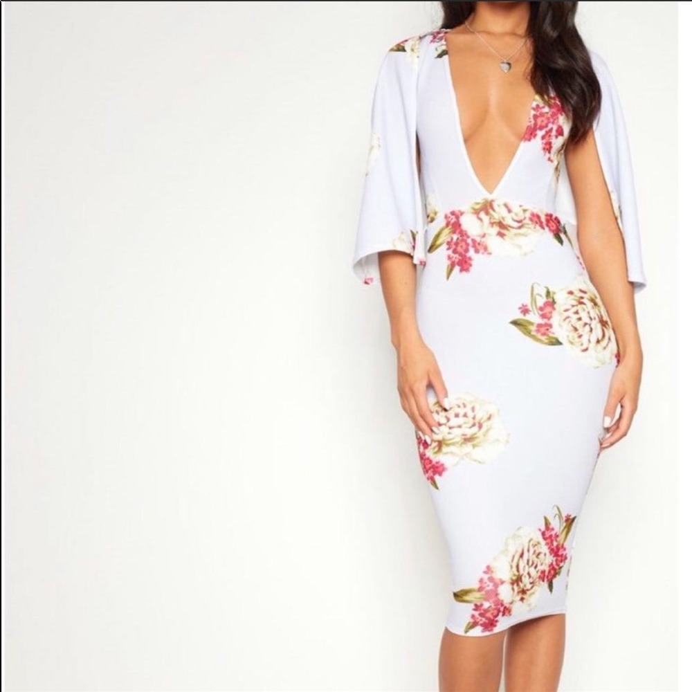 Prettylittlething Pastel blue midi floral dress